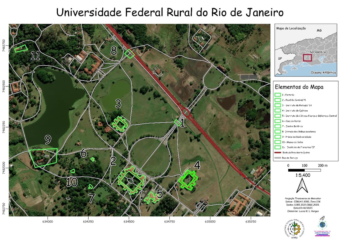 Mapa e áreas verdes do campus da UFRRJ