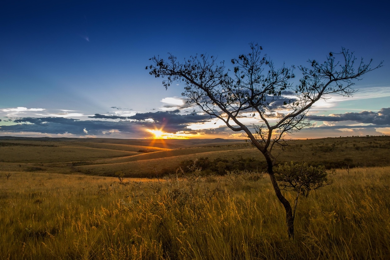 Serra do Cabral em Minas Gerais, paisagem ampla ao pôr do sol