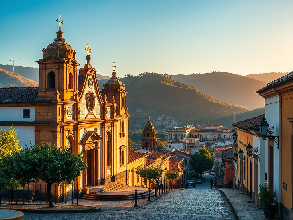 Centro histórico de Ouro Preto ao entardecer