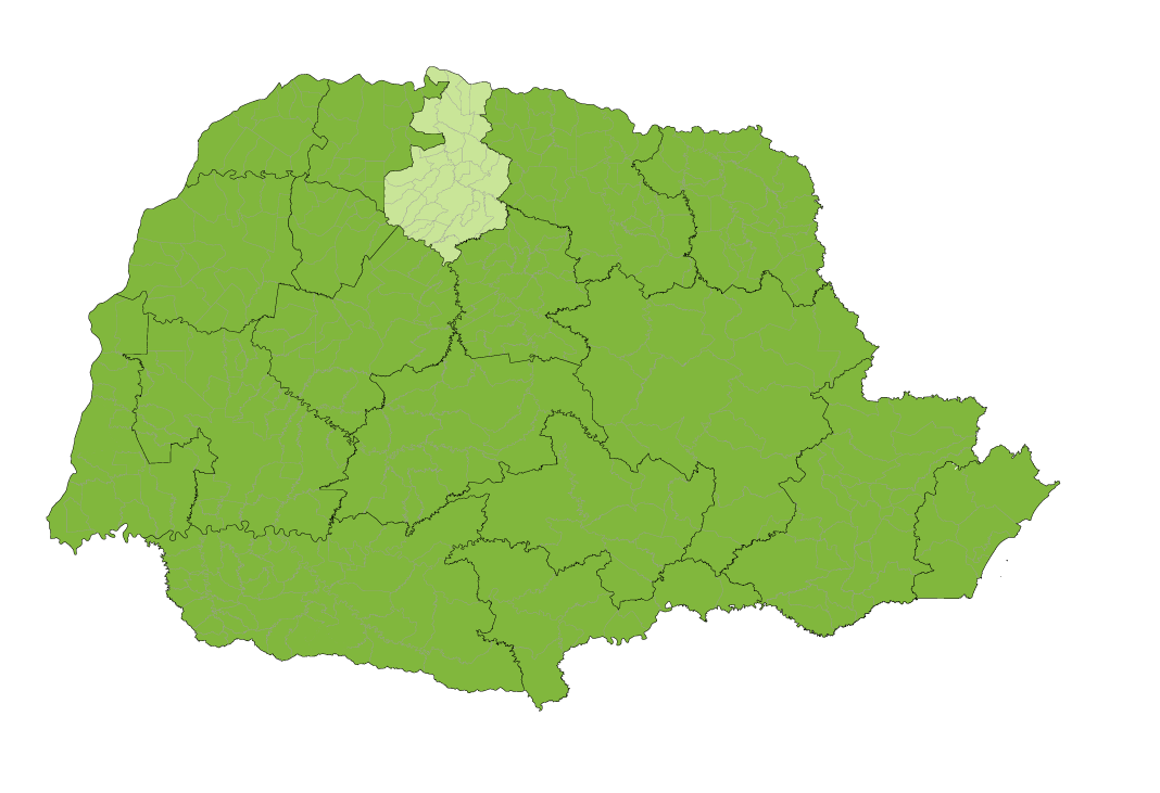 Mapa do Paraná com destaque para a região Sudoeste