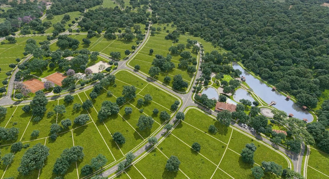 Vista aérea de Bela Vista de Goiás, com áreas urbanas e vegetação do cerrado