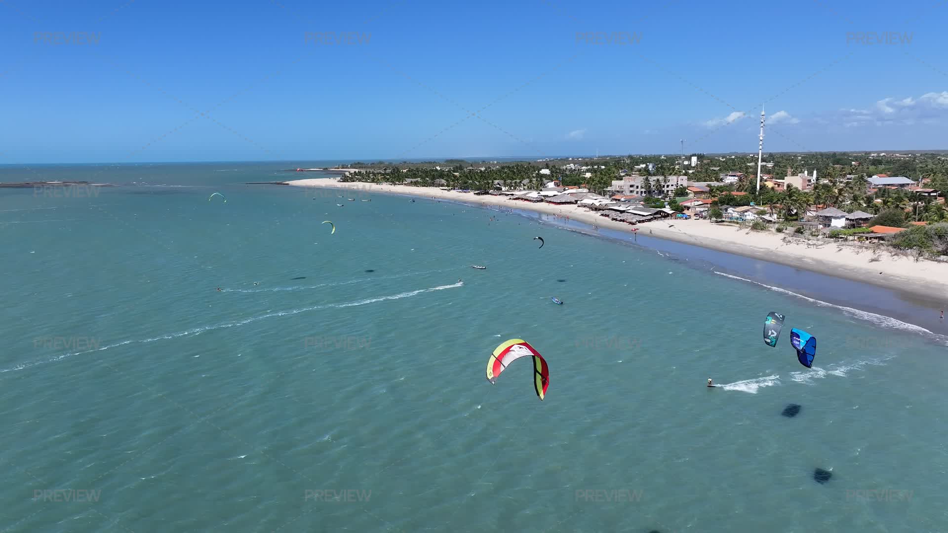Vista aérea de Barra Grande com praticantes de kitesurf