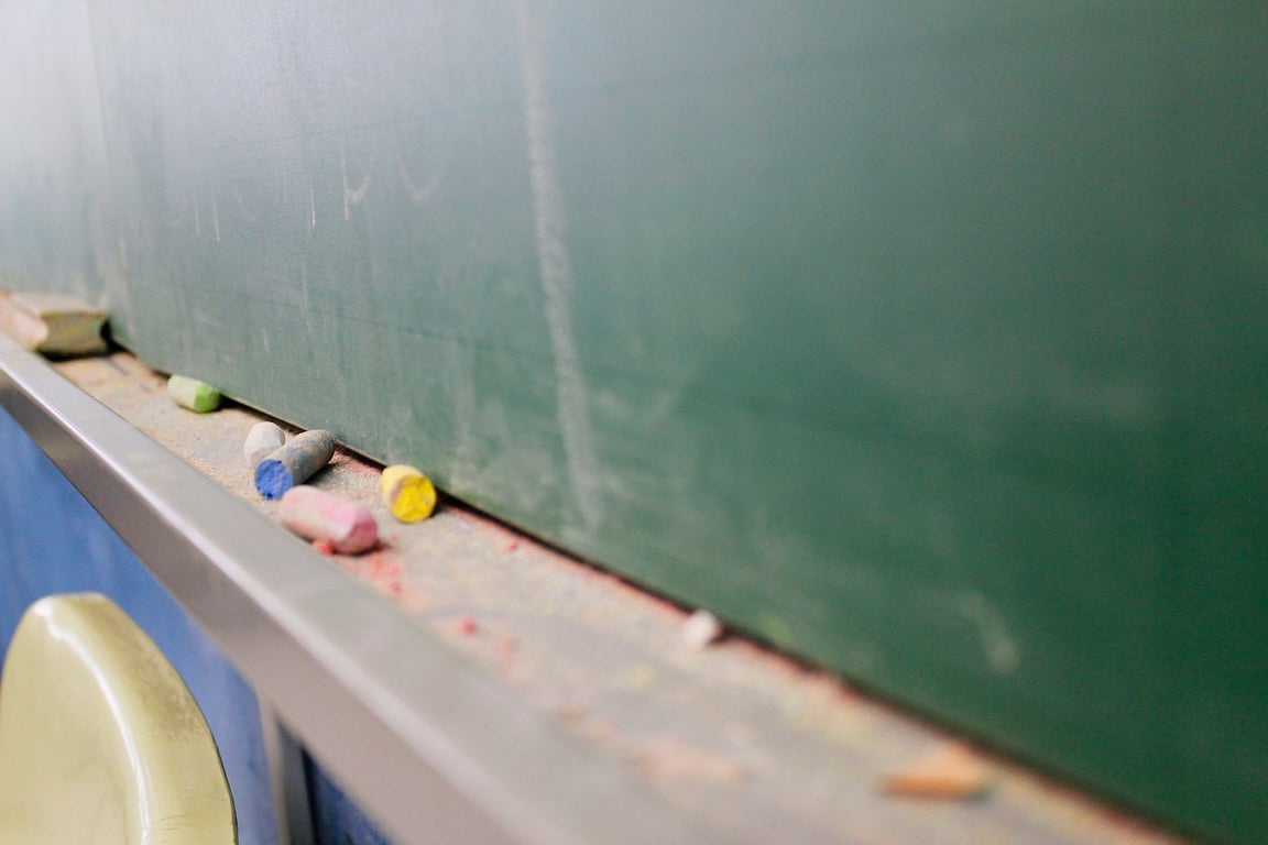 Sala de aula com quadro de Matemática