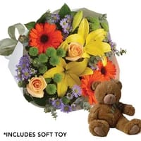 Bright Lights Flower Bouquet with Teddy — view 1