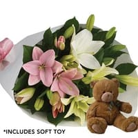 Lovely Lilies Bouquet with Teddy — view 1