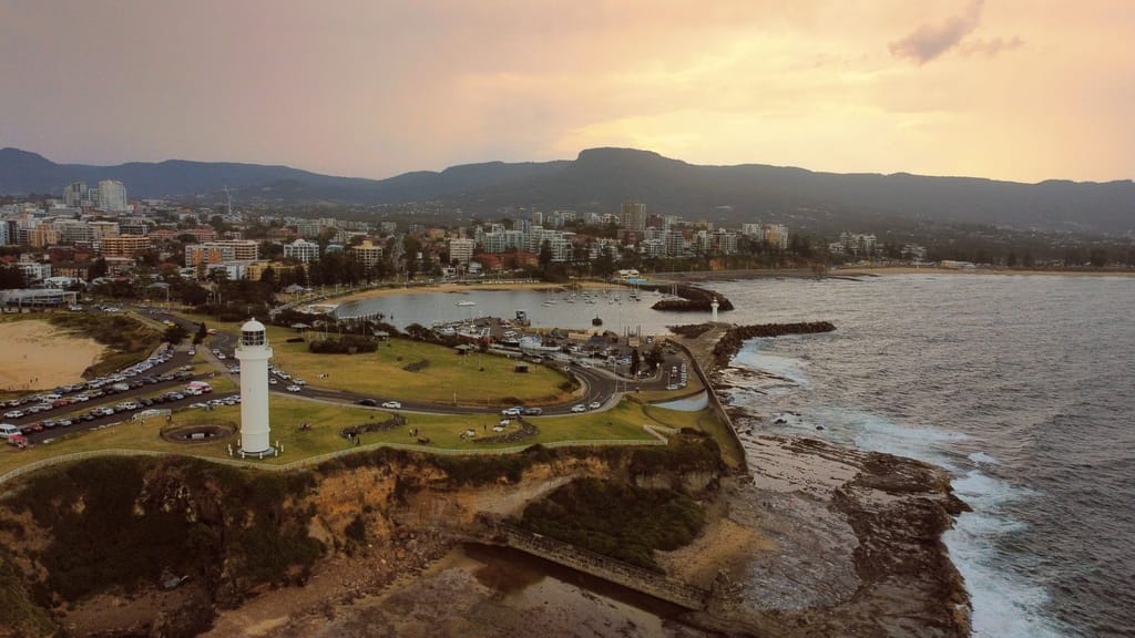 Wollongong and its lighthouse from the air