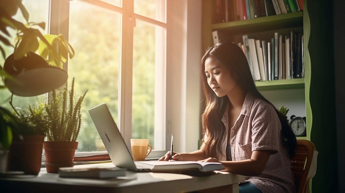 virtual assistant working at her desk
