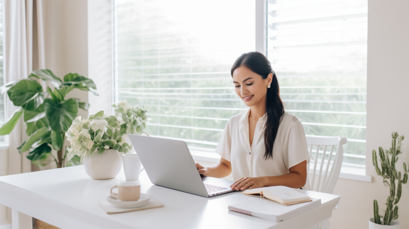 a person sitting in her desk while working from home