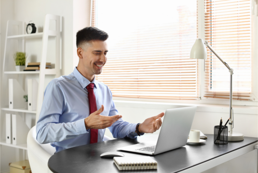 traditional HR talking to someone on his laptop
