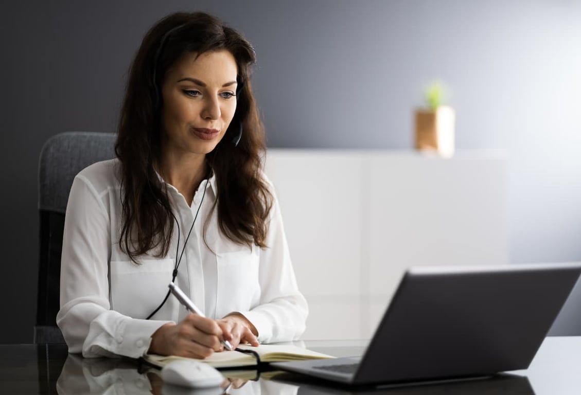 virtual assistant having their remote zoom meeting