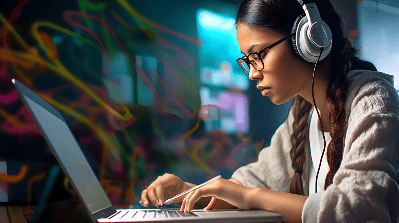 remote graphic designer working on her laptop