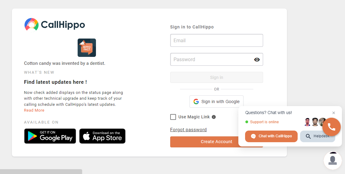 CallHippo remote work tools signup page