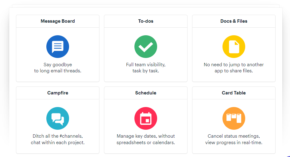 Basecamp products thumbnail screenshots