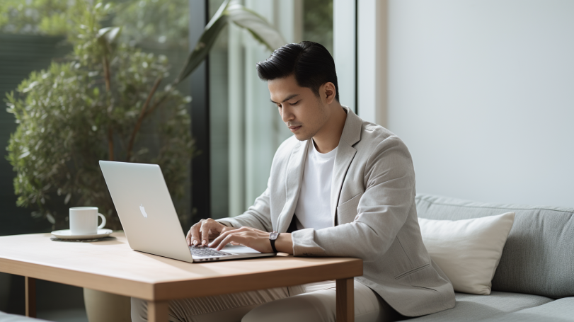 virtual worker working on his laptop, remote work