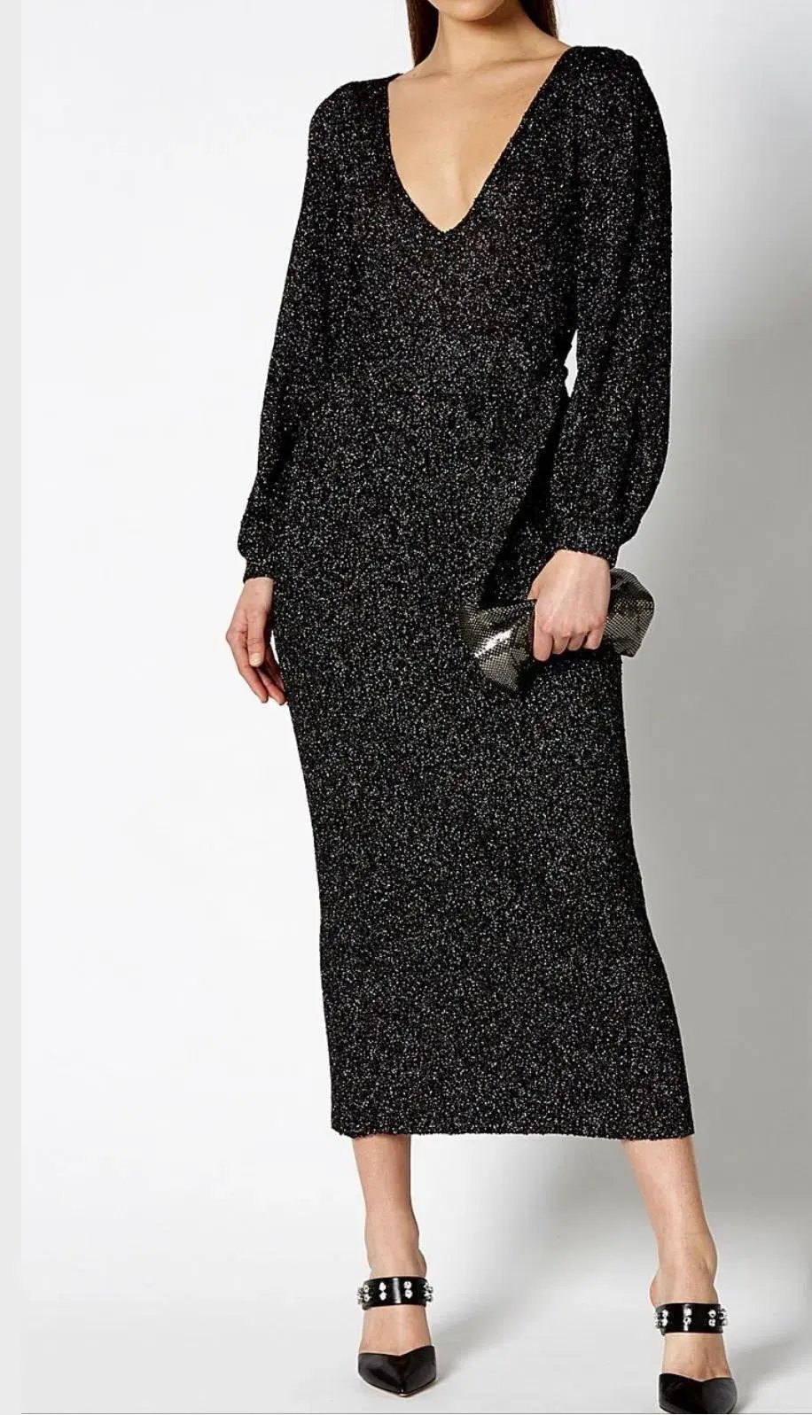 Scanlan Theodore Calypso Tinsel V Neck Gown Black Size 8 photo 2