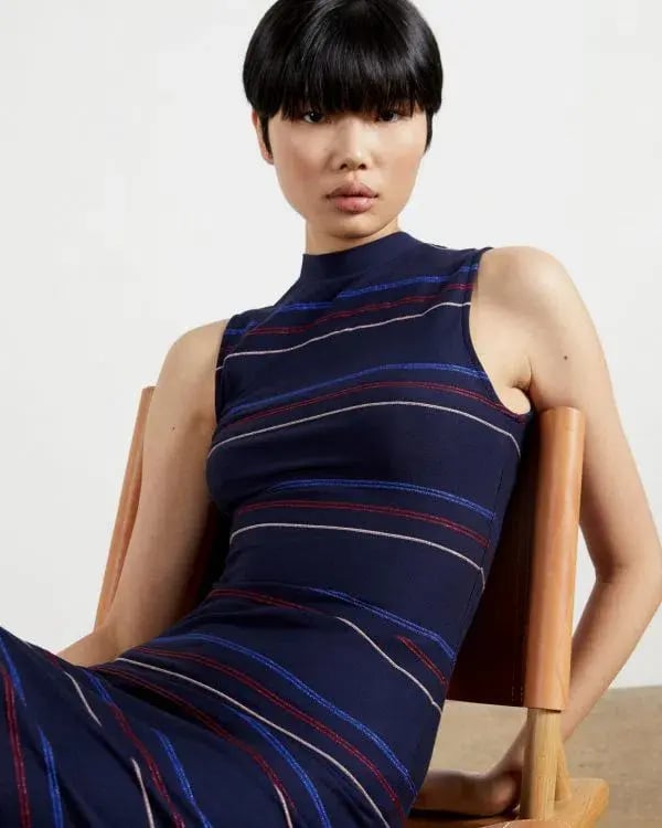 Ted Baker Erlo Striped Sleeveless Midi Dress In Navy In Size 1/Au 8 photo 2