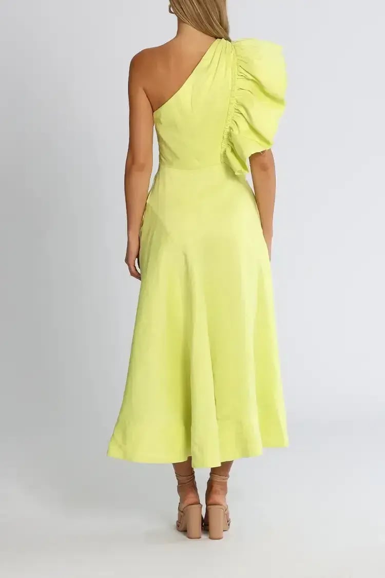 Aje Bonjour Asymmetric Midi Dress in Lime Green Size 8 photo 3
