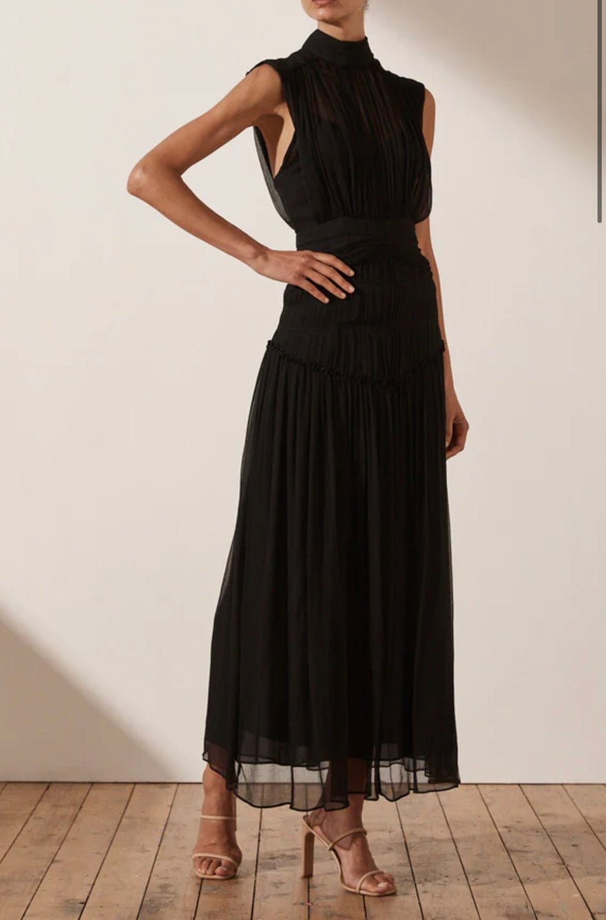 Shona Joy Clemence High Neck Midi Dress Black photo 4