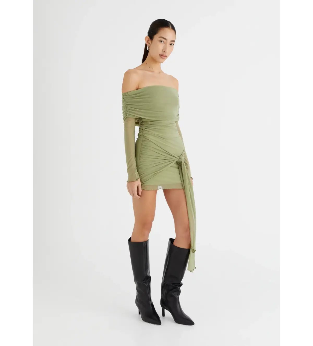 BENNI Yasmin Off Shoulder Mini Dress in Pistachio Size XS/AU 6 photo 2