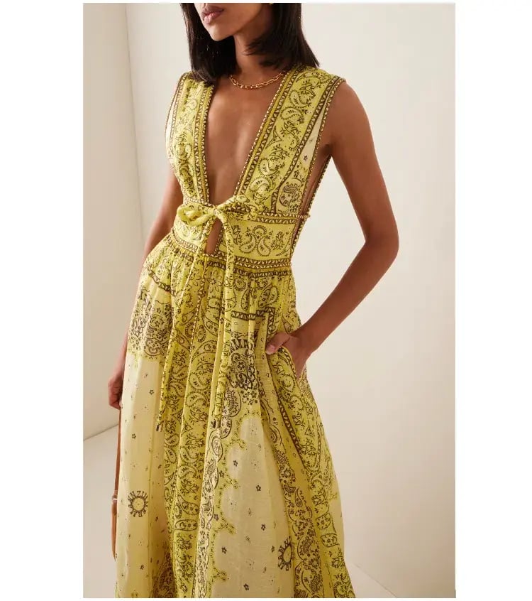 Zimmermann Matchmaker Bow Long Dress Yellow Bandana Print Size 0P / AU 6 photo 7