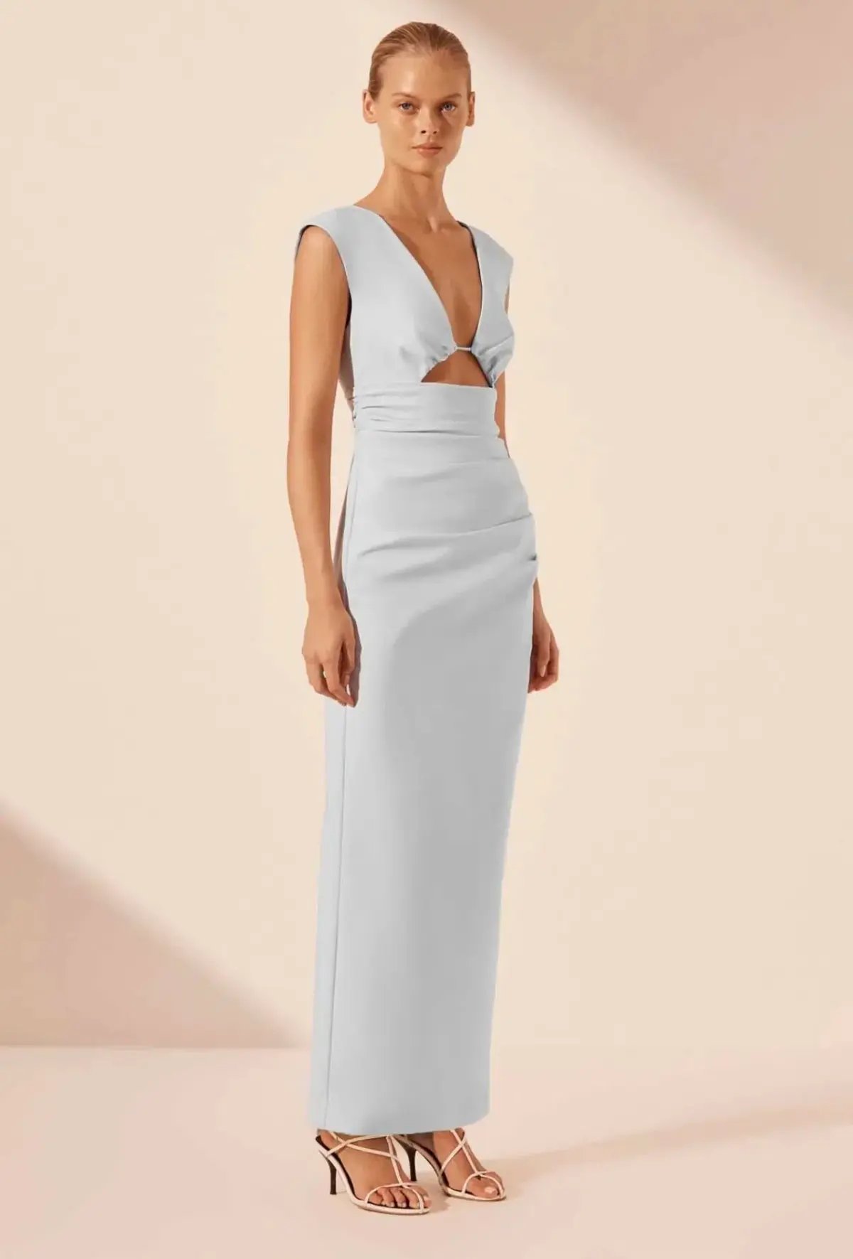 Shona Joy Lani Plunged Cut Out Maxi Dress in Sky Size 12 photo 4
