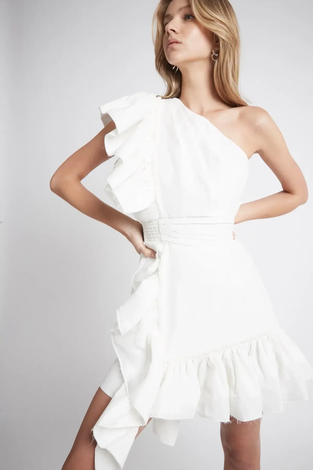 Aje White Bonjour Asymmetric Mini Dress White Size 14 photo 3