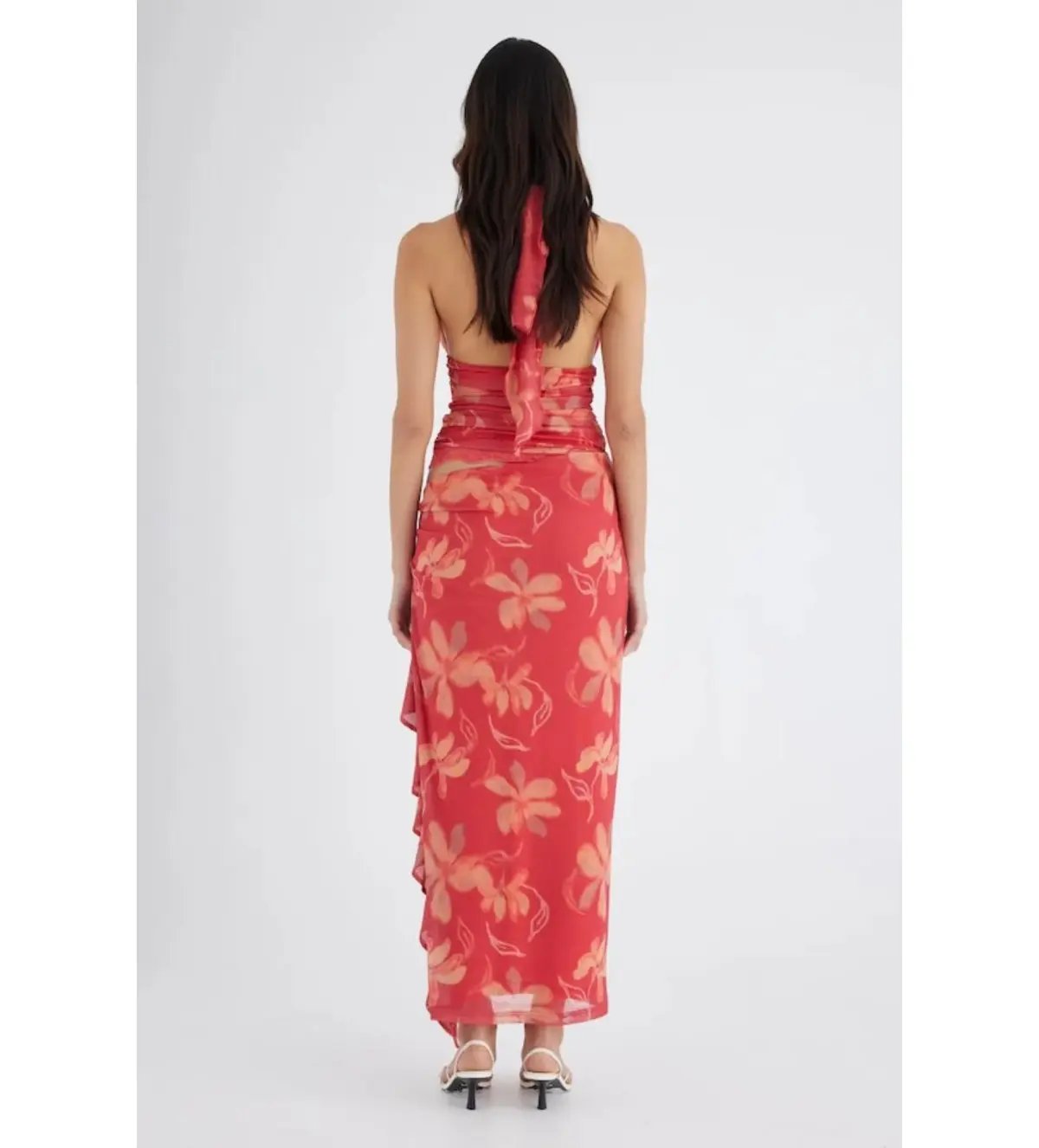 BENNI  Penelope Halter Maxi Dress Hibiscus Floral Size 8 photo 2