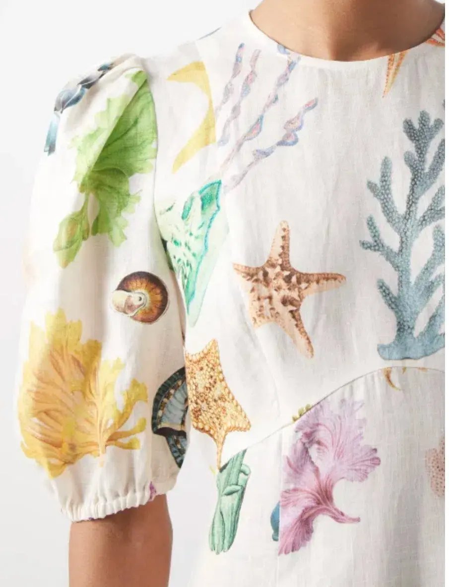 Alemais Adella Atlantis-print Linen-voile Midi Dress Print Size 12 photo 2