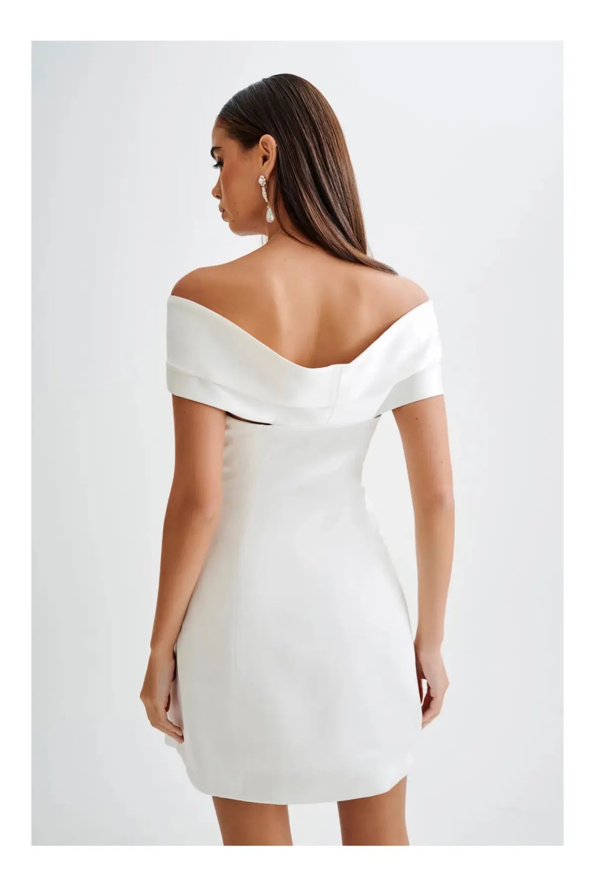 Meshki Evita Satin Off Shoulder Mini Dress White Size 8 photo 3