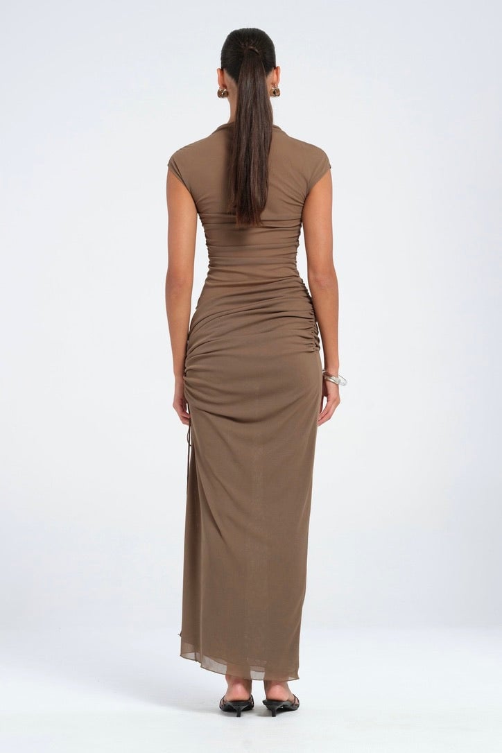 BENNI MILO MESH MAXI DRESS - MUSHROOM photo 3