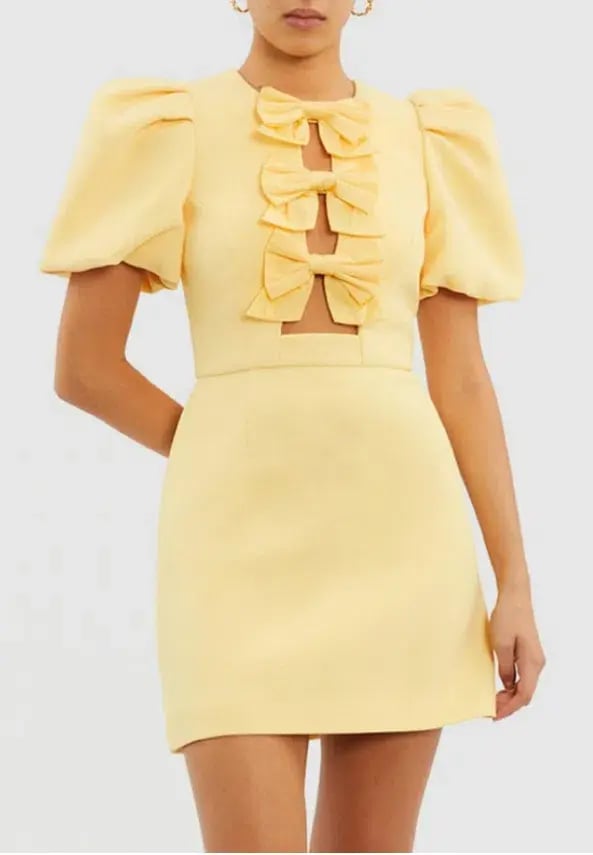 Rebecca Vallance Chloe Bow Mini Dress Yellow Size 10 photo 4