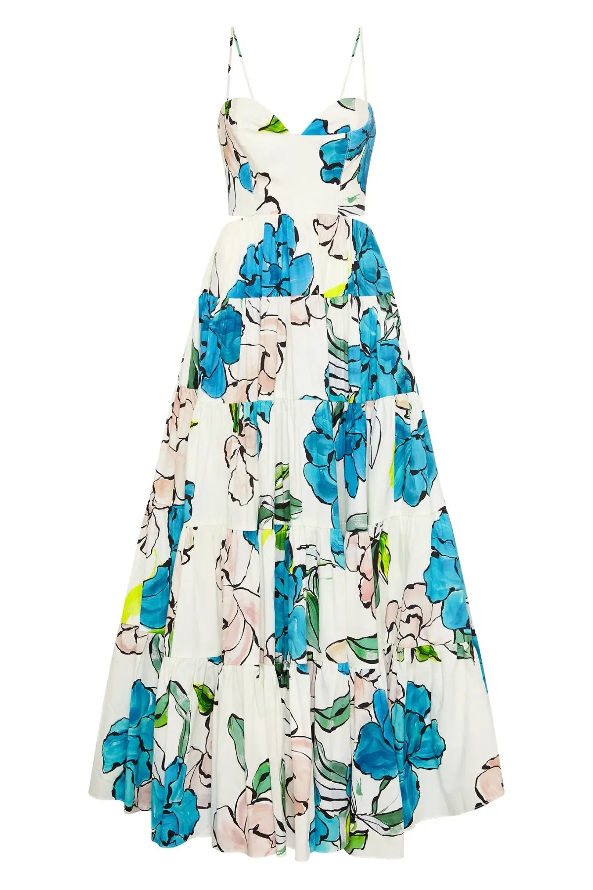 Aje Botanical Tiered Maxi Dress Cool Camelia Blue White Floral Size AU 10 photo 6