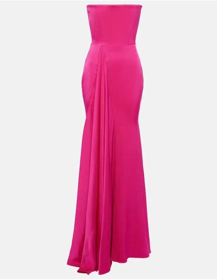 Alex Perry Strapless Draped Crêpe Satin Gown Raspberry Size AU 8 photo 3