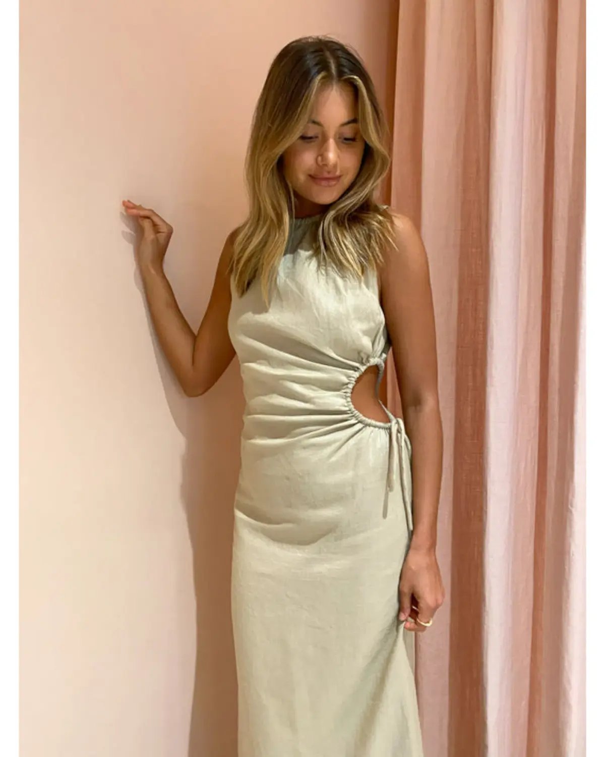 Sir the Label Blanche Cut Out Midi Dress In Bone Size AU 8 photo 2