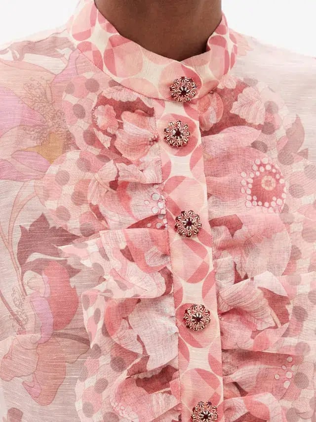 Zimmerman Concert Ruffle Linen And Silk Blend Pink Size 2 / AU 14 photo 3