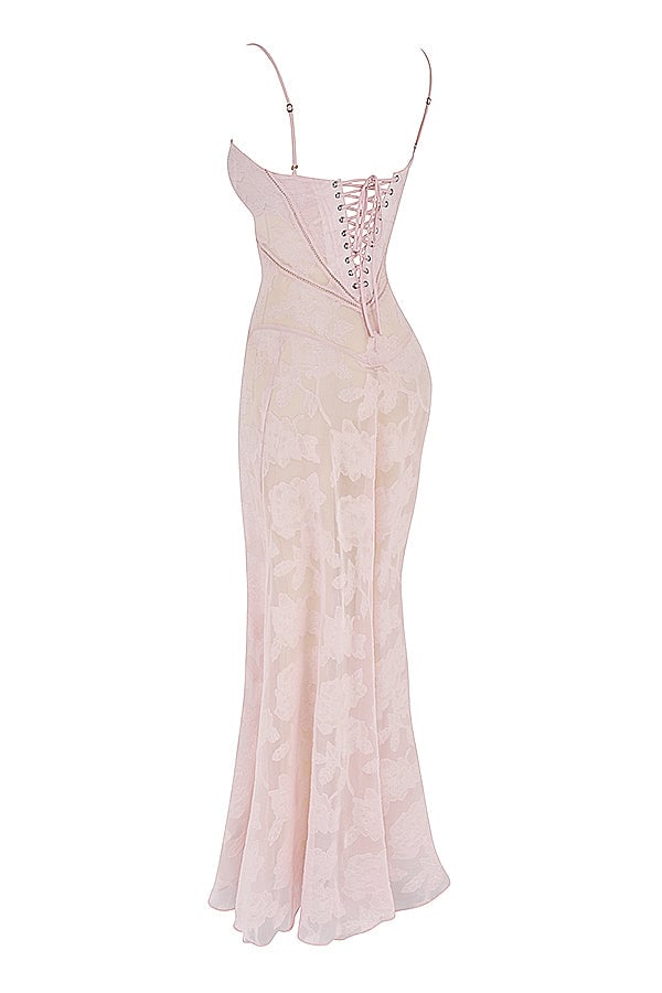 HOUSE OF CB SEREN FLORAL LACE BACK MAXI DRESS - SOFT PINK photo 7