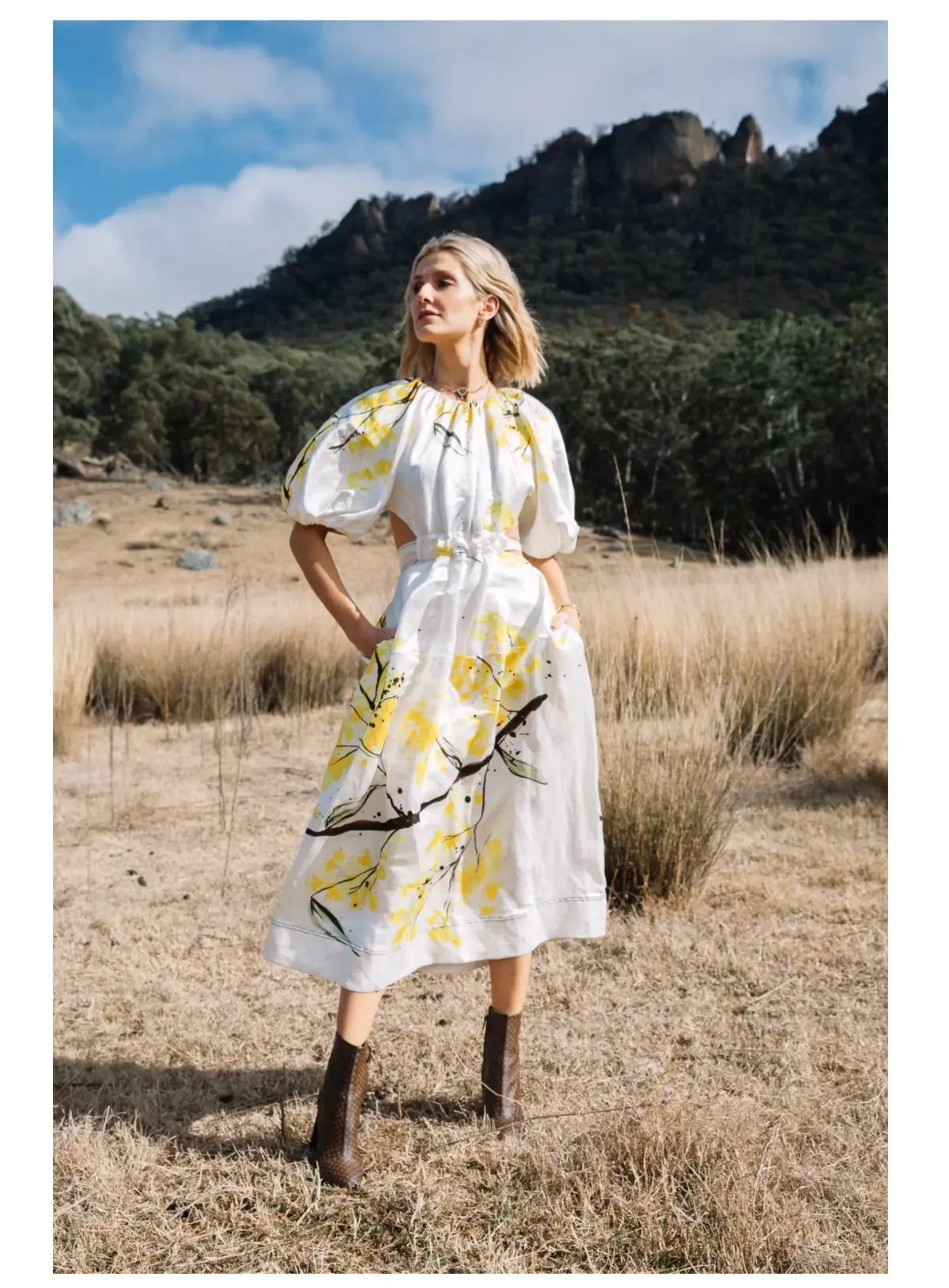 Aje Mimosa Cut-out Midi Dress In Wattle Print Size 8 photo 2