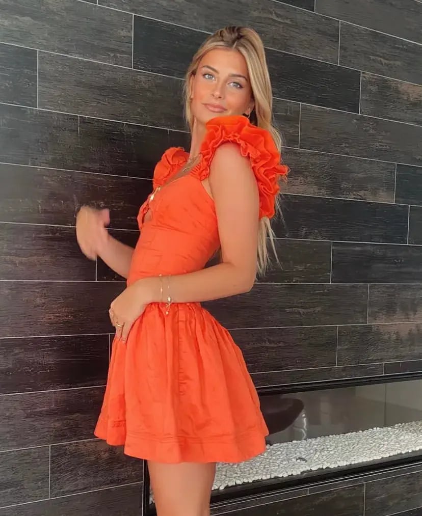 Aje Simone Frill Sleeve Mini Dress Orange Size 6 photo 2