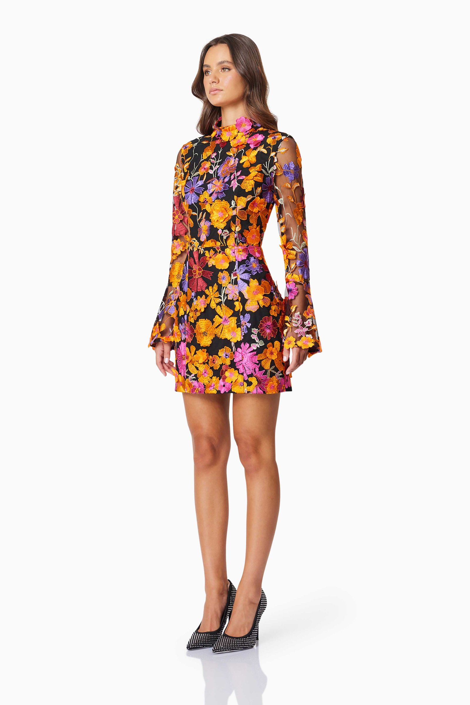 ELLIATT ALESSANDRA LONG SLEEVE MINI DRESS - ORANGE MULTI photo 5