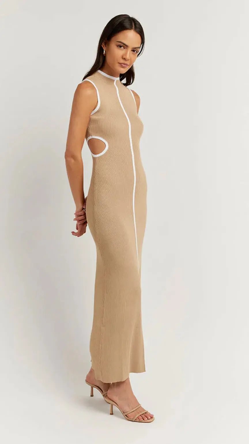 Dissh Binding Wheat Knit Midi Dress Nude Size 12 photo 2