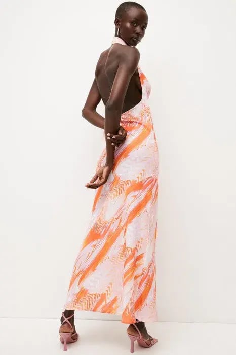Karen Millen Optical Print Midi Halter Dress Orange Size XS / AU 6 photo 3