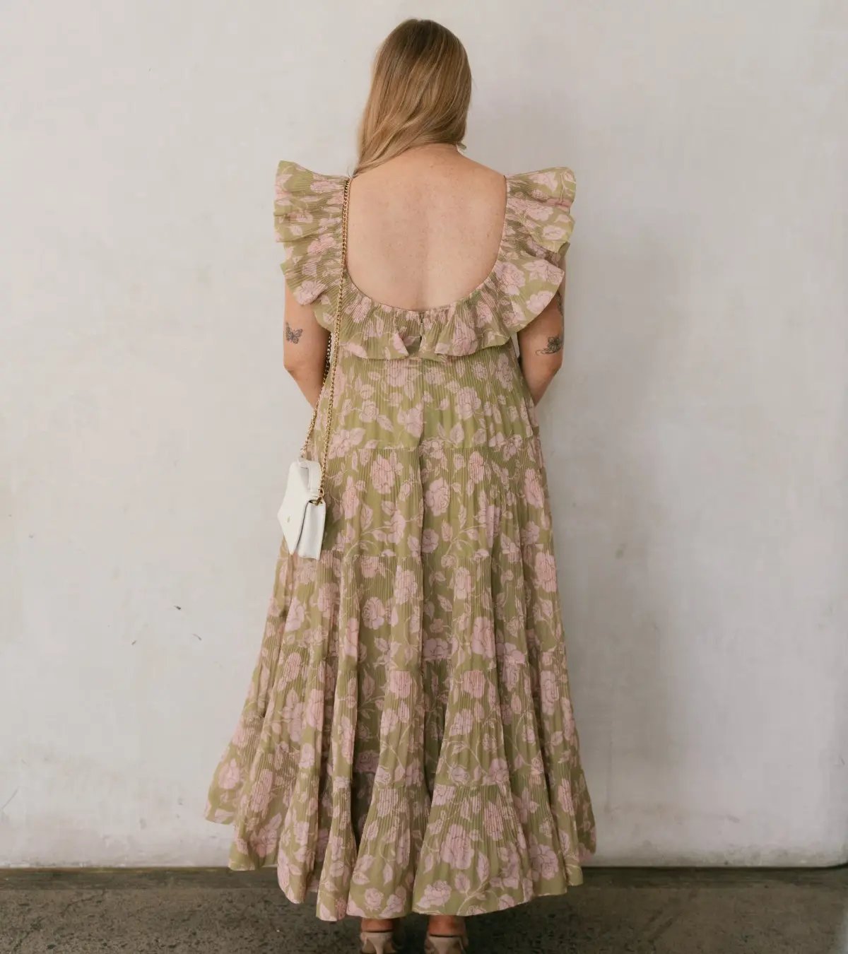 Zimmermann Lovestruck Pleated Gown Olive and Pink Rose Size 2 / AU 8-10 photo 2