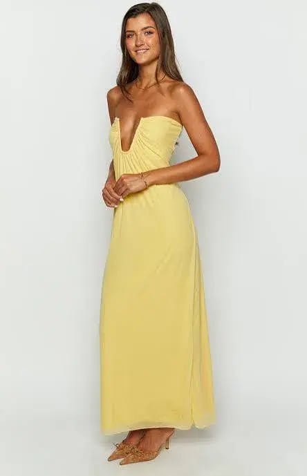 Beginning Boutique Braelyn Yellow Strapless Maxi Dress photo 3