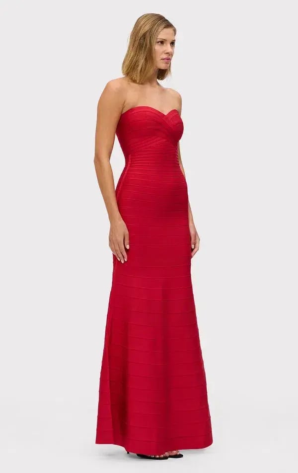 Herve Leger  The Sara Maxi Gown Lisptick Red Size XS / Size AU 6 photo 3