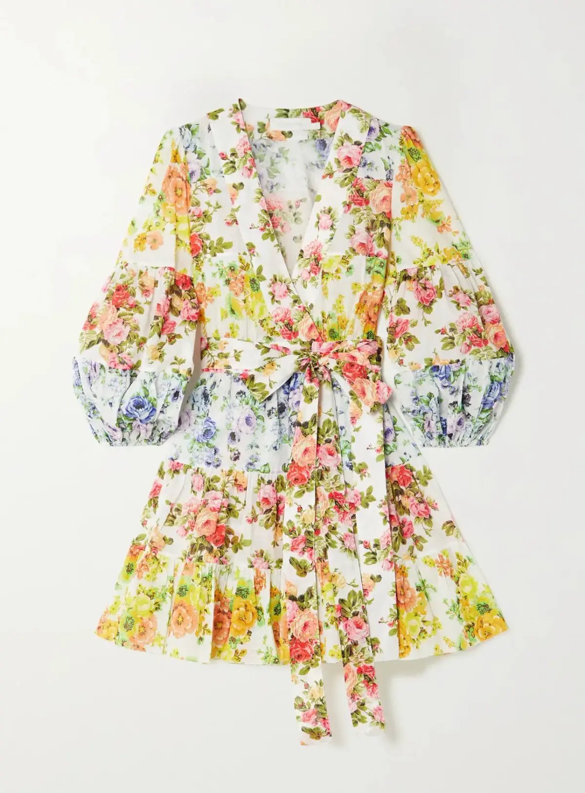 Zimmermann Net-Sustain Tiered Organic Linen Mini Wrap Dress Floral Size 1 / AU 10 photo 5
