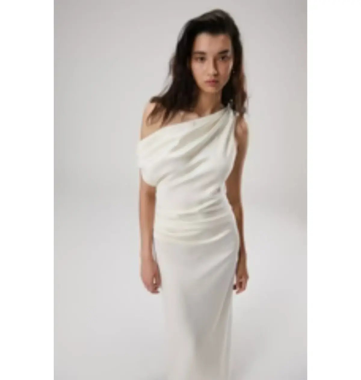 Misha Aster Drape Shoulder Satin Maxi Dress Antique White 8/S photo 2