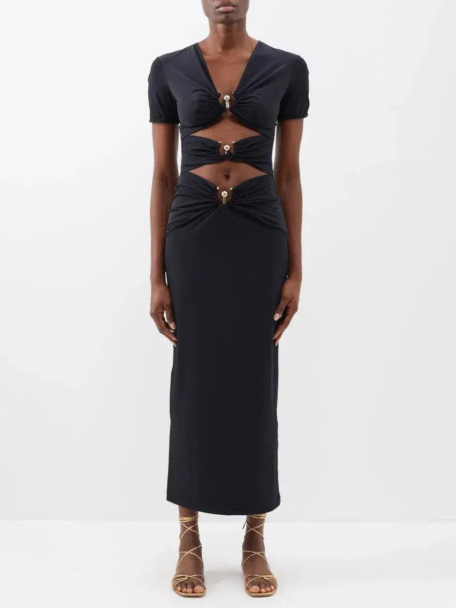 Christopher Esber Pierced Orbit Short Sleeve Midi Dress Black Size 14 photo 5