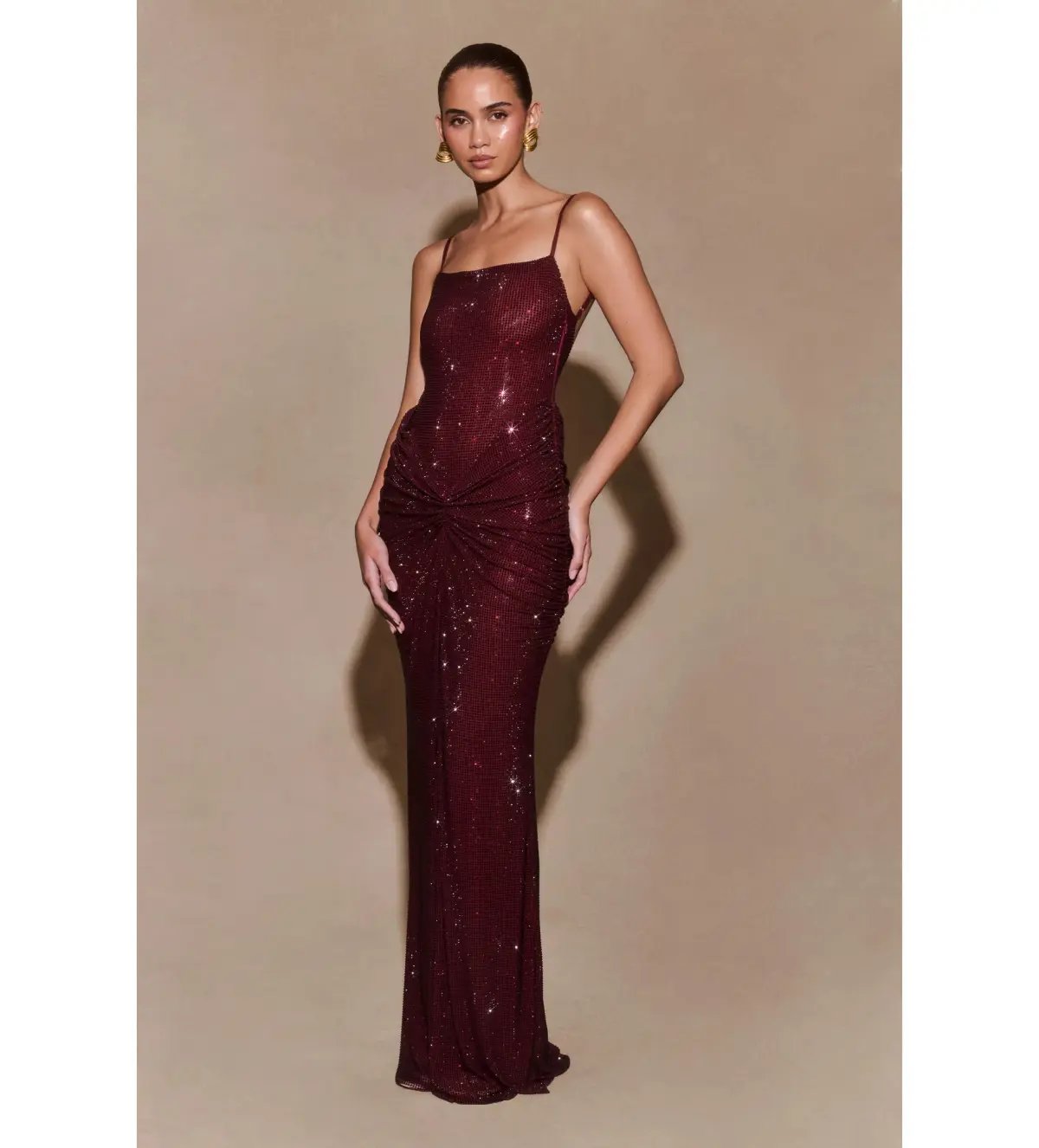 Meshki Roisin Diamante Satin Maxi Dress Mahogany AU 4 photo 2