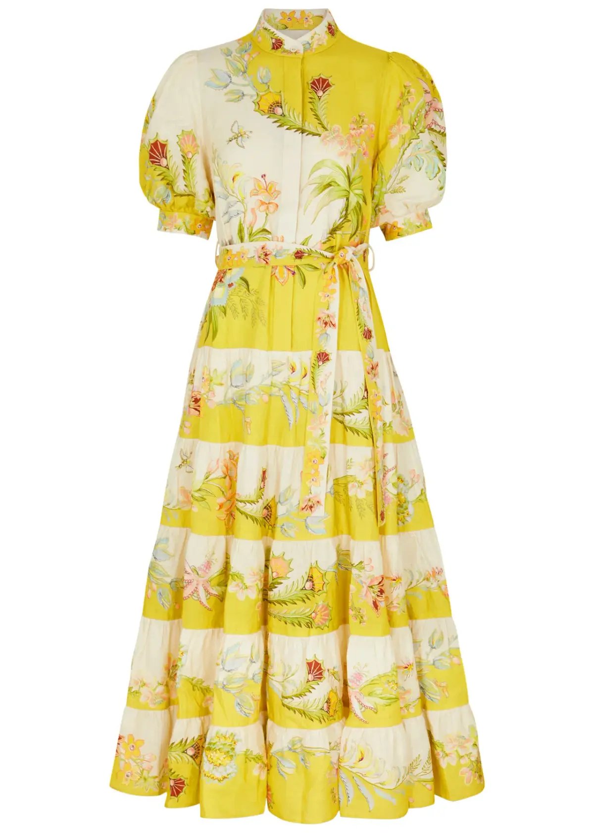 Alemais Ira Tiered Midi Dress Lemon/Cream Size AU 10 photo 5
