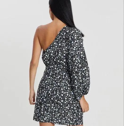 Shona Joy Parker One Shoulder Draped Mini Dress Print Size 8 photo 3